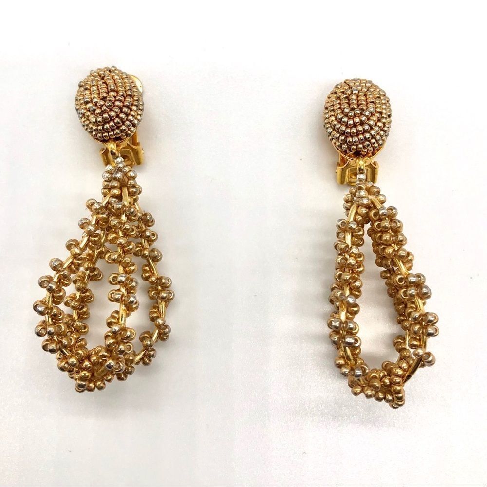 Oscar de la Renta Gold Dangle Clip-on Earrings